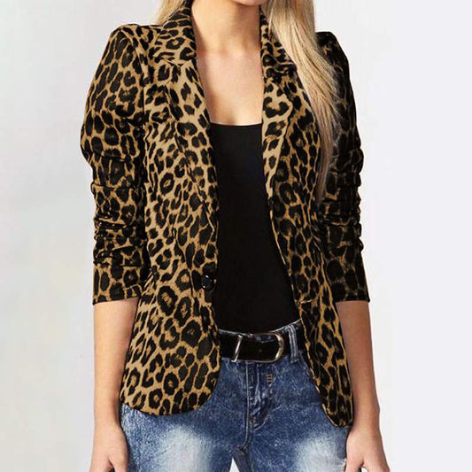 Women Elegant Blazer with Trendy Leopard Print Chic and Style