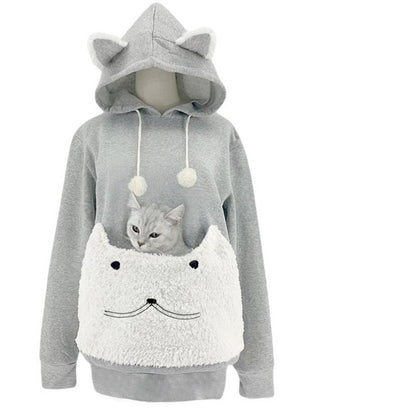 Dames Pull à capuche douillet avec motif de chat et poche kangourou pratique Chic und Stil