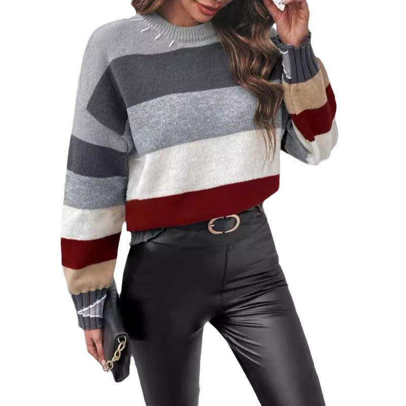 Pull en tricot pour femmes avec un design à blocs de couleurs tendance et des finitions en côte élégantes Chic und Stil