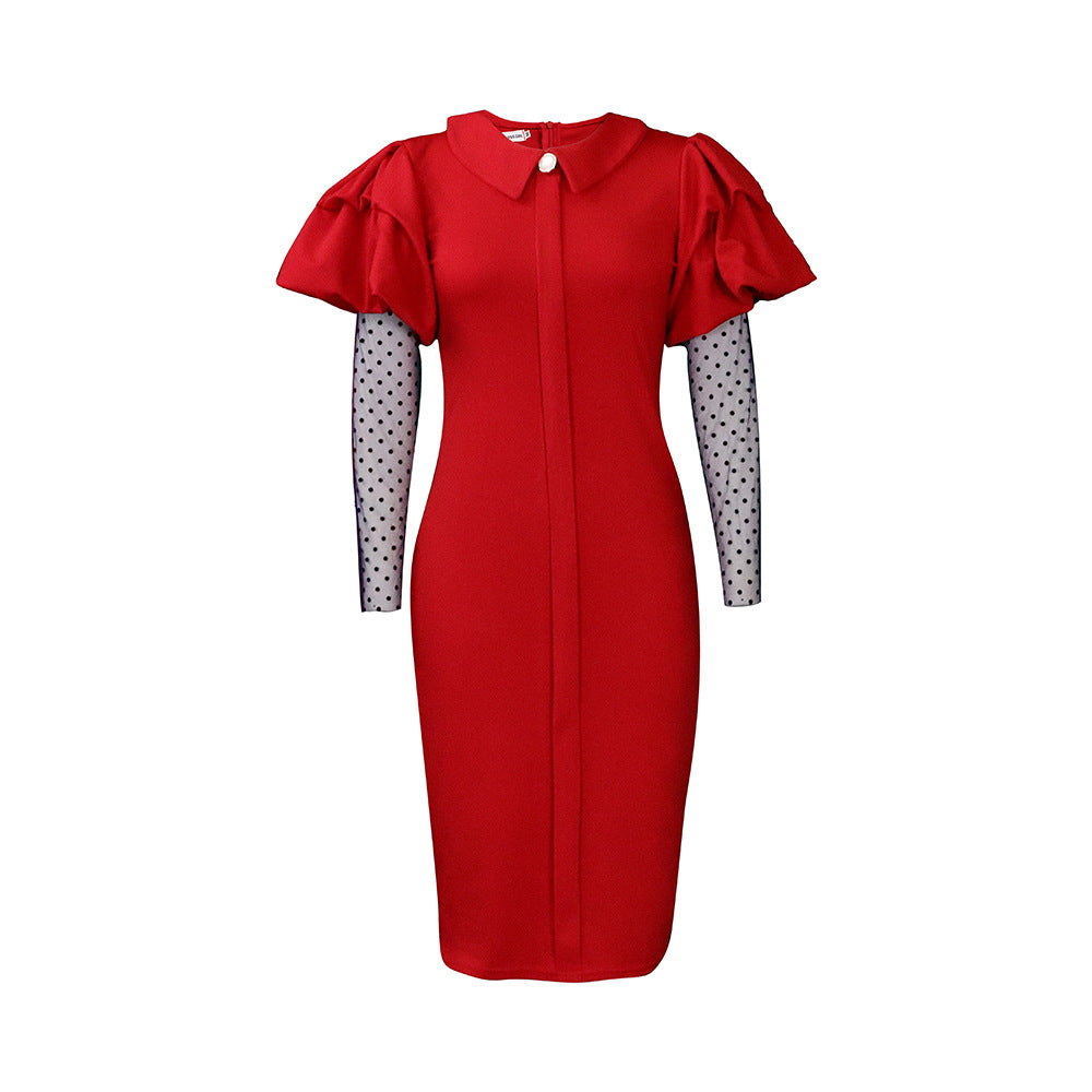 Robe fourreau pour dames avec des manches bouffantes et des inserts à pois Chic und Stil