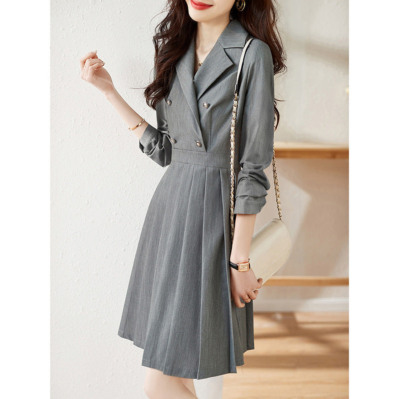 Robe A-Line à double boutonnage pour femmes avec jupe plissée Chic und Stil