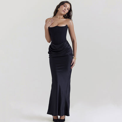 Robe de soirée à manches longues pour femme avec un haut texturé et une élégante ceinture à volants Chic und Stil