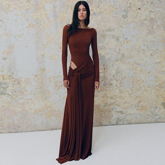 Robe maxi élégante à manches longues pour femmes avec des drapés raffinés Chic und Stil
