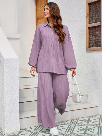 Chic and stylish casual set for women with structured top and wide pants