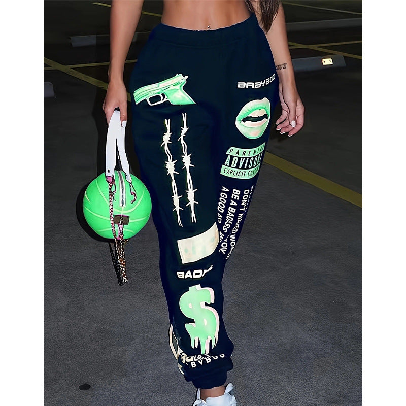 Casual sports pants for women with striking prints and a chic and stylish graphic design