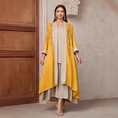 Dames Élégante longue veste Kaftan avec accent floral Chic und Stil