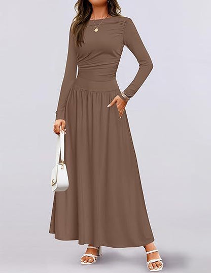 Robe maxi femme à manches longues et design de poches pratiques Chic und Stil