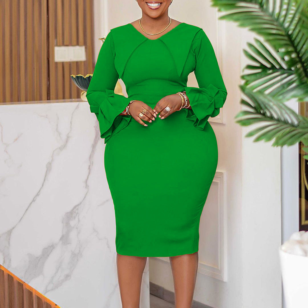 Dames Élégant Robe de cocktail avec des détails de volants extravagants et des manches longues Chic und Stil