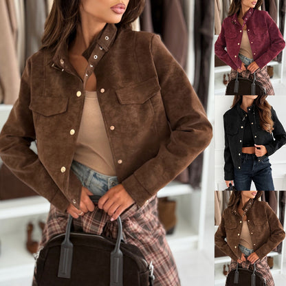 Dames élégante veste en daim doux avec détails de boutons Chic und Stil