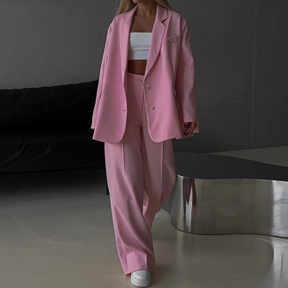 Women Elegant Blazer Set with Wide Pants and Stylish Cut Chic and Style
