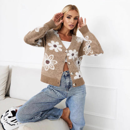 Dames Pull-over câlin avec motif floral et boutons décoratifs Chic und Stil