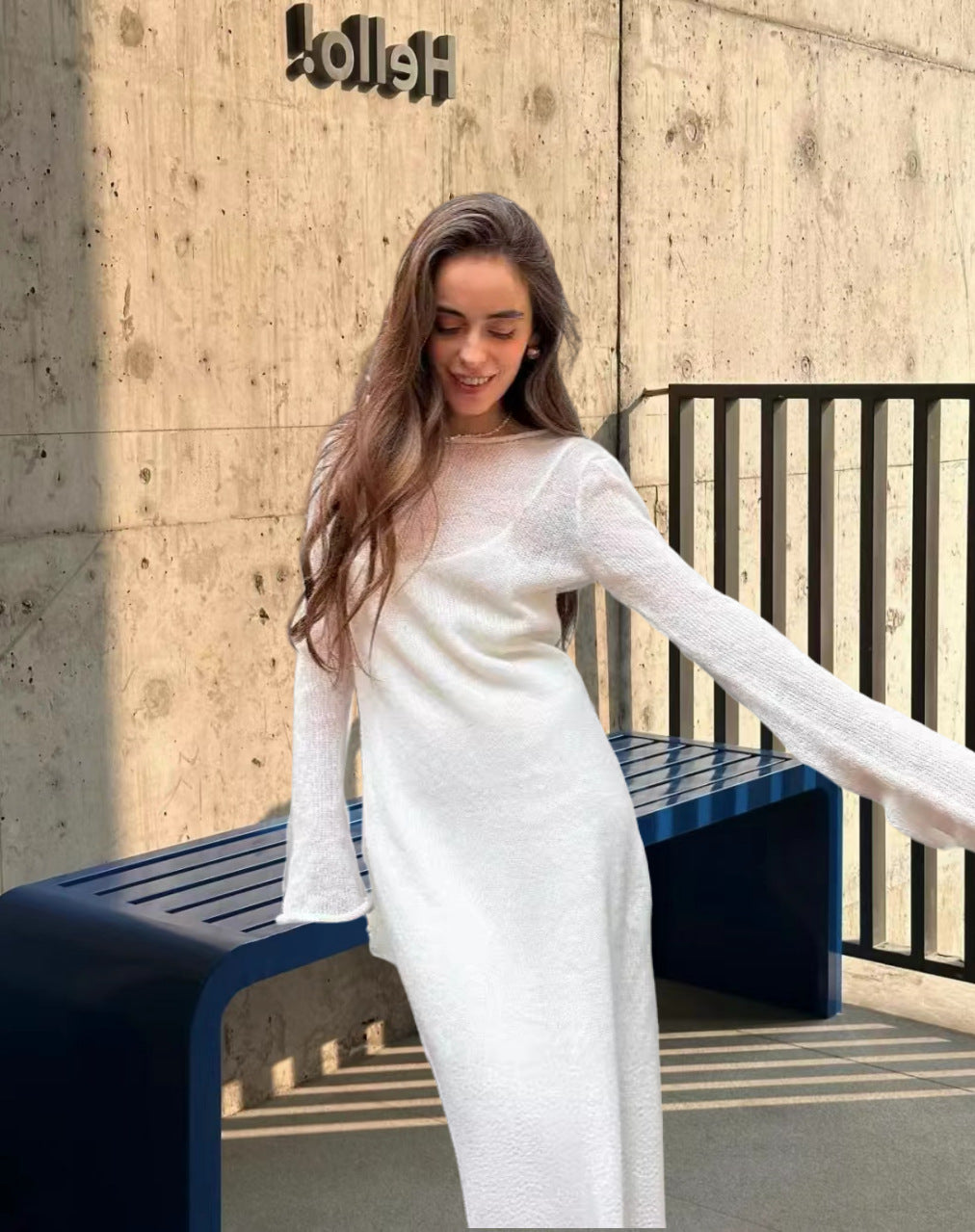 Femmes Élégante robe en tricot à coupe ample et manches longues Chic und Stil