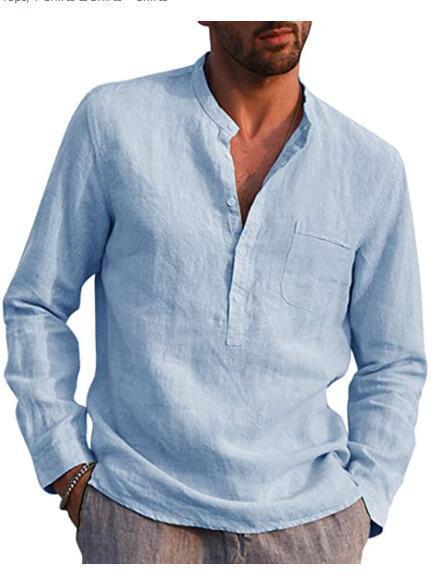 Chemise en lin pour hommes avec col Henley classique et poche poitrine Chic und Stil