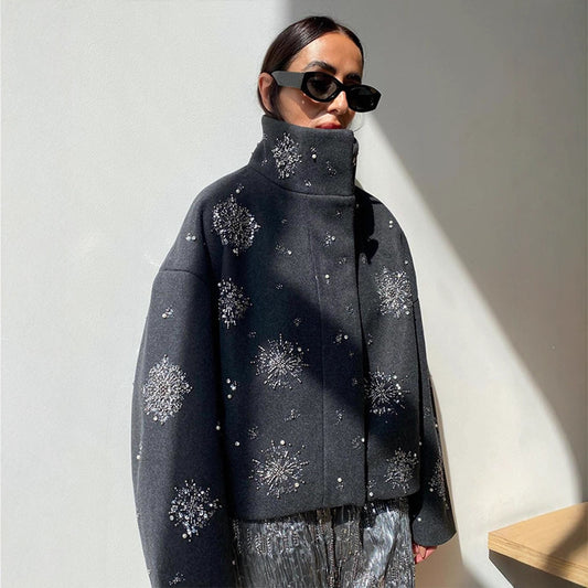 Dames Élégante veste d'hiver brodée Chic und Stil