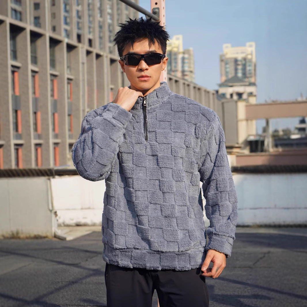 Men's fleece pullover with structured surface texture and high collar Chic und Stil