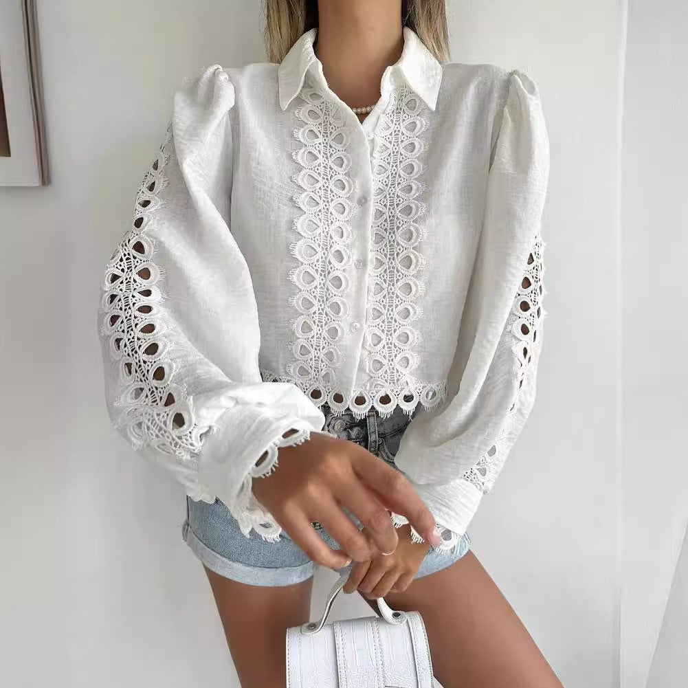 Dames blouse élégante avec motif brodé raffiné et manches ballons Chic und Stil