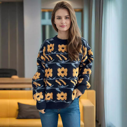 Pull en tricot pour dames avec motif floral et coupe décontractée Chic und Stil