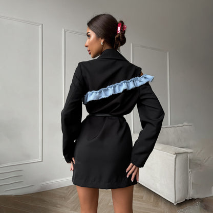 Dames Élégante Blazer-Robe avec Détails de Volant Asymétriques Chic und Stil
