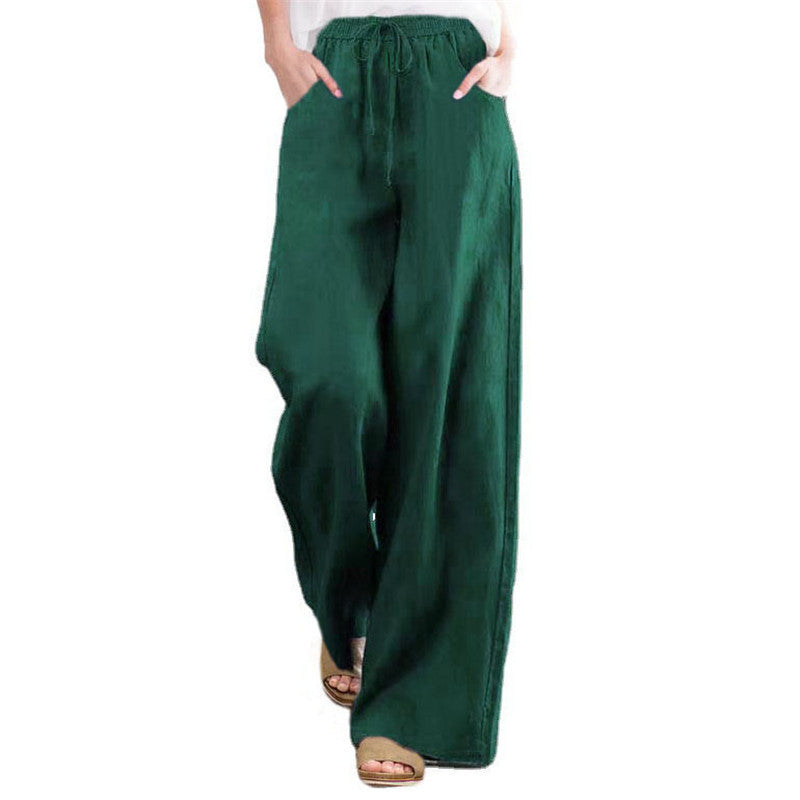 Wide linen pants for women with elastic waistband and side pockets Chic und Stil