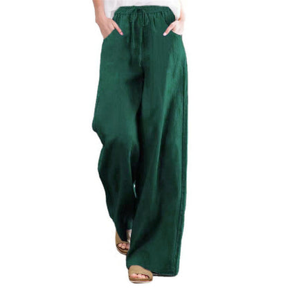 Wide linen pants for women with elastic waistband and side pockets Chic und Stil