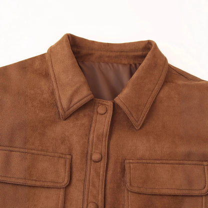 Short jacket for women in suede imitation with practical pockets and elegant collar Chic und Stil