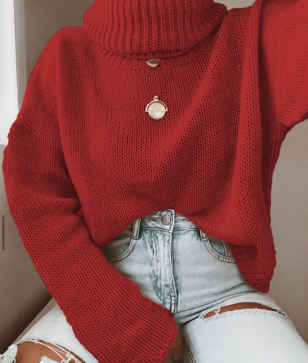 Pull en tricot pour femmes avec col montant et coupe décontractée Chic und Stil