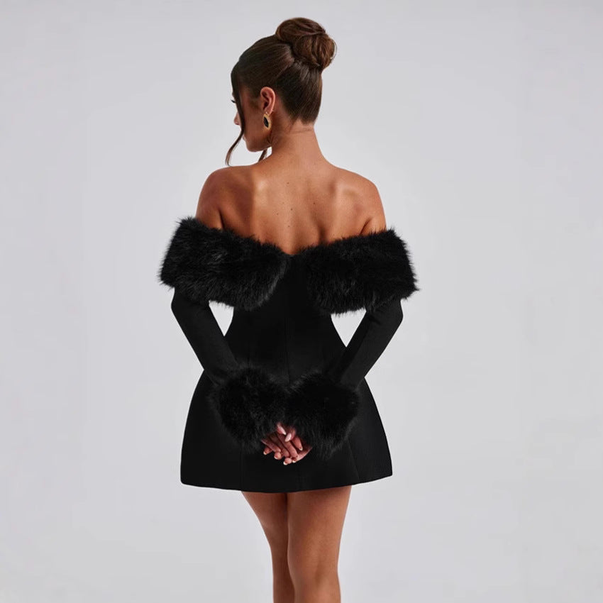 Robe de cocktail dénudé-épaule pour femmes avec des bordures en feutrine élégantes Chic und Stil
