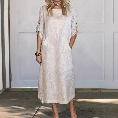 Robe longue décontractée à manches longues pour femmes avec poches pratiques et manches à rouleau Chic und Stil