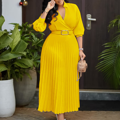 Robe chemise plissée pour femmes avec ceinture à la taille et manches longues Chic und Stil