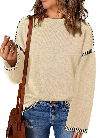 Pull-over tricot décontracté pour femmes avec des bords contrastés et une coupe décontractée Chic und Stil
