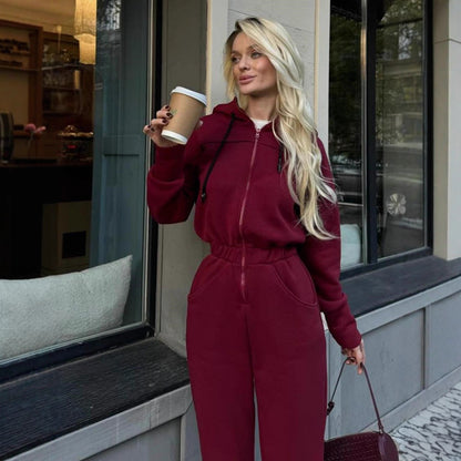 Dames Fleece-Salopette avec capuche et poches pratiques Chic und Stil