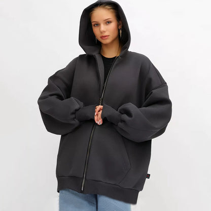 Dame Veste à Capuche Oversize avec Fermeture Éclair Intégrale et Coupe Extrêmement Confortable Chic und Stil