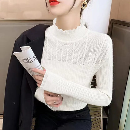 Pull en tricot à la mode pour femmes avec structure côtelée et col accrocheur Chic und Stil