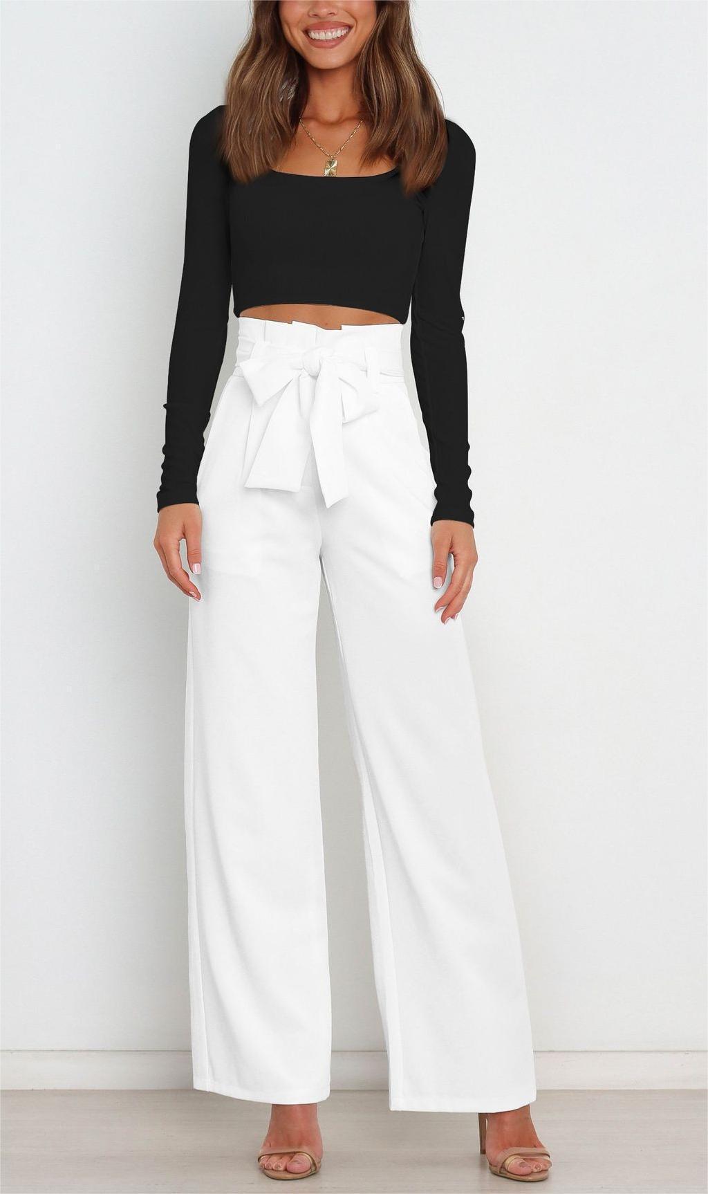 Elegant high-waisted pants for women with a tie belt and wide leg Chic and Style