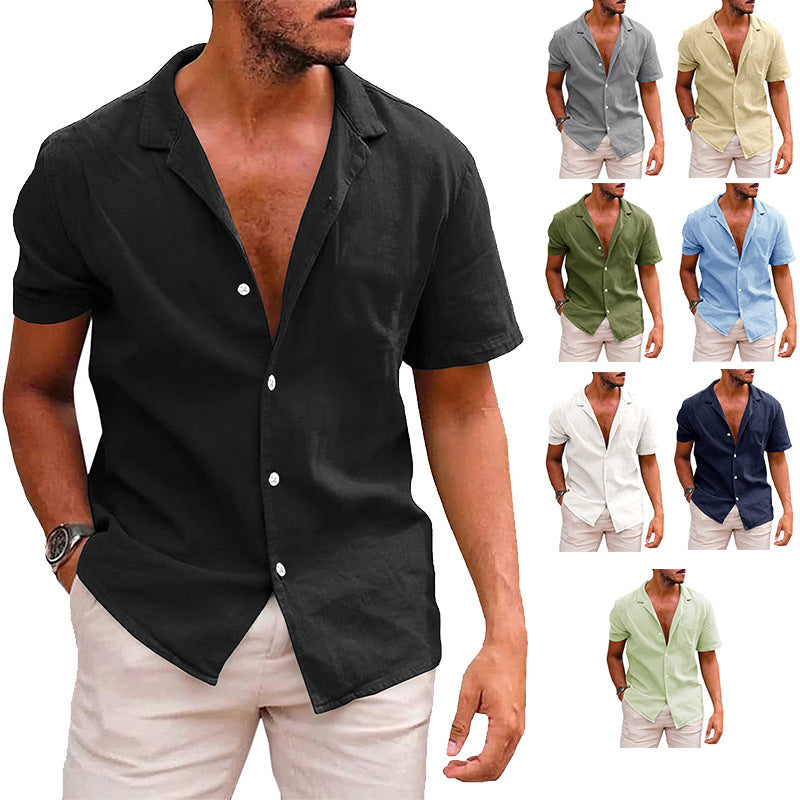 Chemise homme à manches courtes en mélange de lin doux et à encolure Henley moderne Chic und Stil