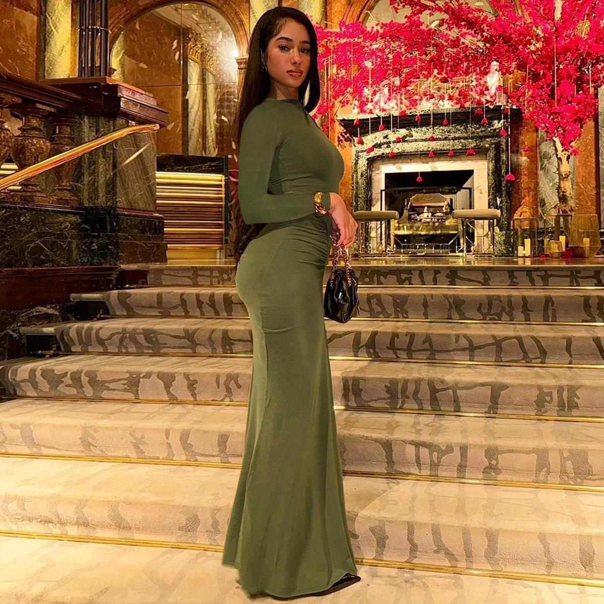 Robe maxi élégante pour femmes avec fronces et manches longues Chic und Stil