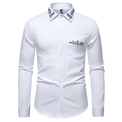 Chemise à manches longues pour hommes avec une élégante broderie florale et un col moderne Chic und Stil