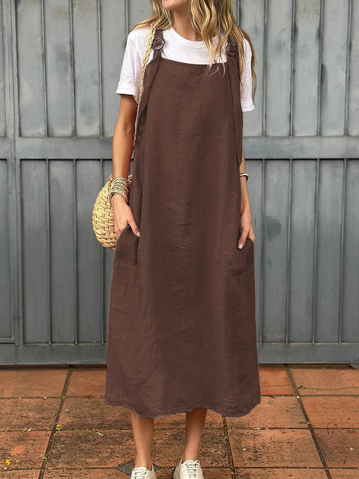 Robe en lin décontractée pour femmes avec poches pratiques et bretelles ajustables Chic und Stil
