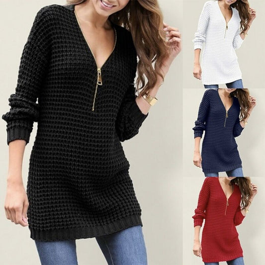 Pull en grandes mailles pour femmes avec fermeture éclair moderne et coupe décontractée Chic und Stil