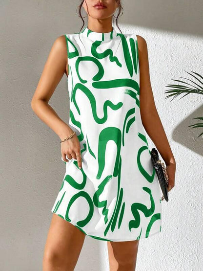 Robe mini A-lignes pour femmes avec motif graphique moderne et col montant Chic und Stil