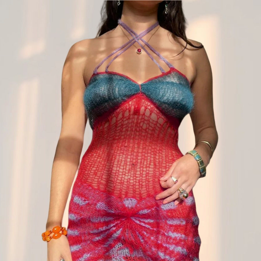 Robe en filet pour dames avec coupe créative et bretelles ornées Chic und Stil