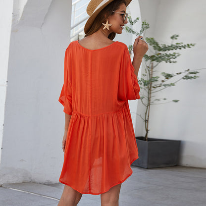 Robe kaftan décontractée pour femmes avec décolleté en V et manches 3/4 Chic und Stil