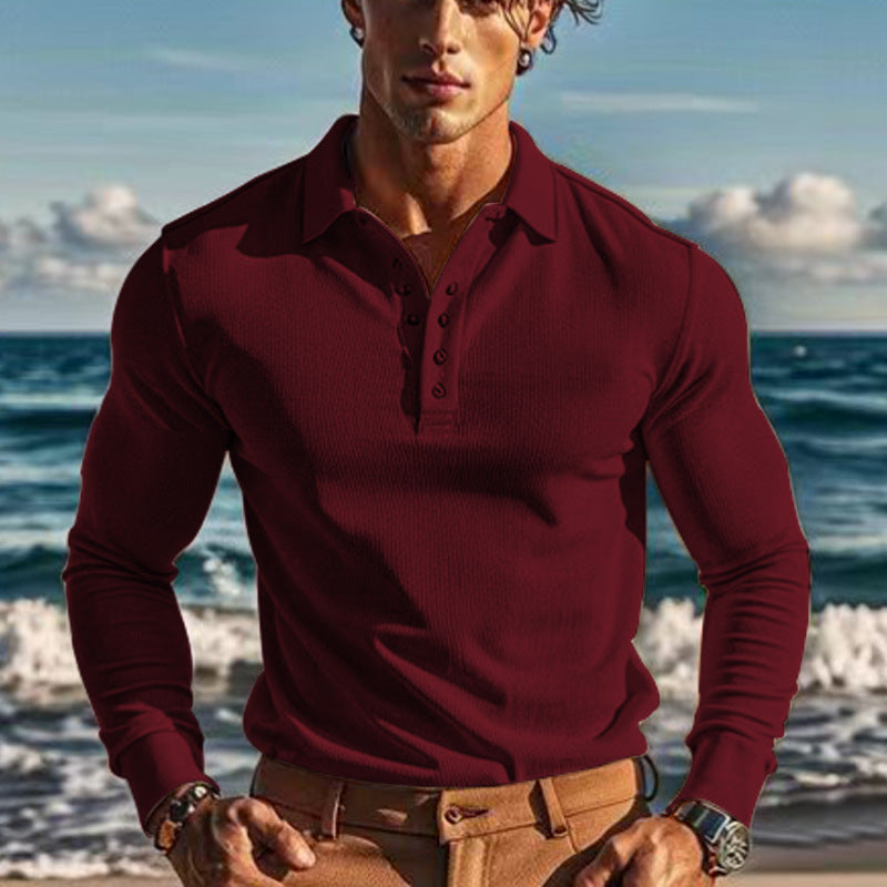 Chemise polo à manches longues élégante pour hommes avec boutonnière et design texturé Chic und Stil