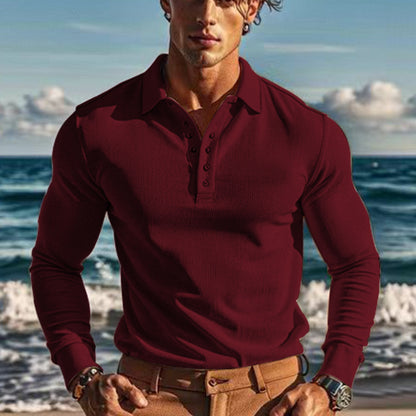 Chemise polo à manches longues élégante pour hommes avec boutonnière et design texturé Chic und Stil