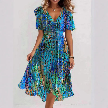 Dames Robe Maxi Élégante en A avec Manches Courtes Chic und Stil