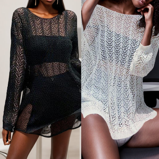 Ladies lightweight knit pullover with unique hole pattern Chic and Style