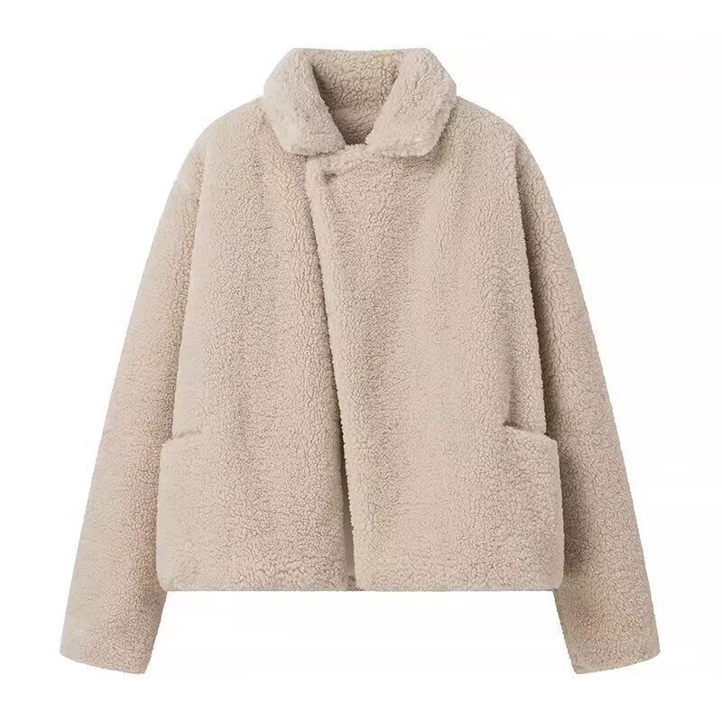 Dames douce et élégante veste en laine teddy avec un joli revers et des poches pratiques Chic und Stil