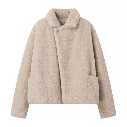 Dames douce et élégante veste en laine teddy avec un joli revers et des poches pratiques Chic und Stil