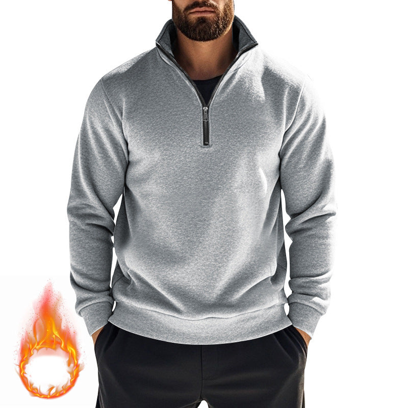 Men's fleece pullover with high collar and half zipper chic and style