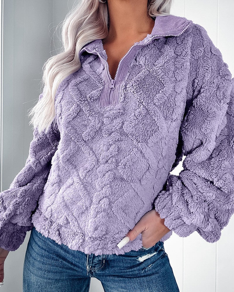Pull en polaire douillet pour femmes avec fermeture éclair et motif alvéolé Chic und Stil